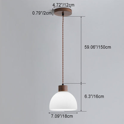 Traditional Japanese Walnut Glass Ball Round Bottle Ribbed 1-light Pendant Light for Dining Room