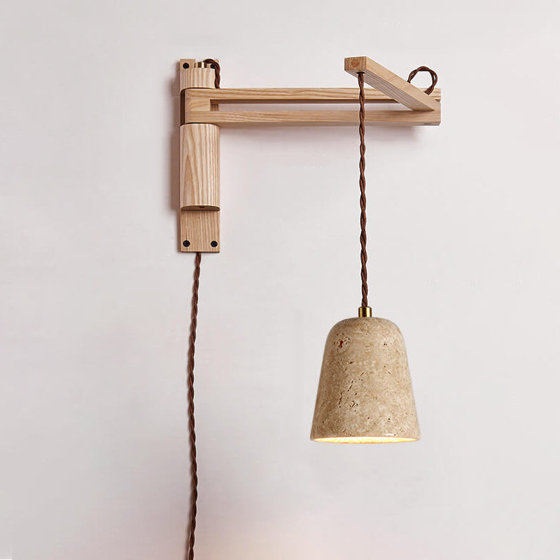 Japanese Modern Wood Retractable Folding 1-Light Wall Sconce Lamp Lumendat