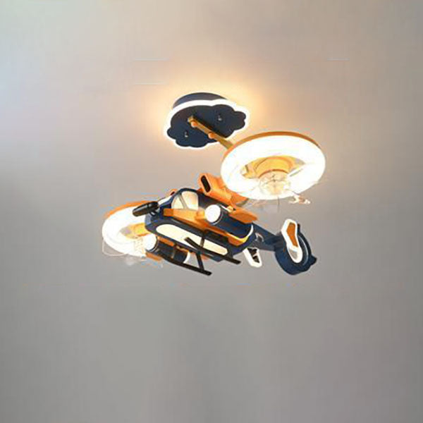 Lumendat Contemporary Creative Hardware Kids Aircraft LED Downrods Ceiling Fan Light For Bedroom Lumendat