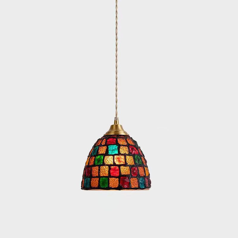 Traditional Tiffany Shell Decor Stained Glass Semicircle 1-light Pendant Light for Bedroom BulbSquare