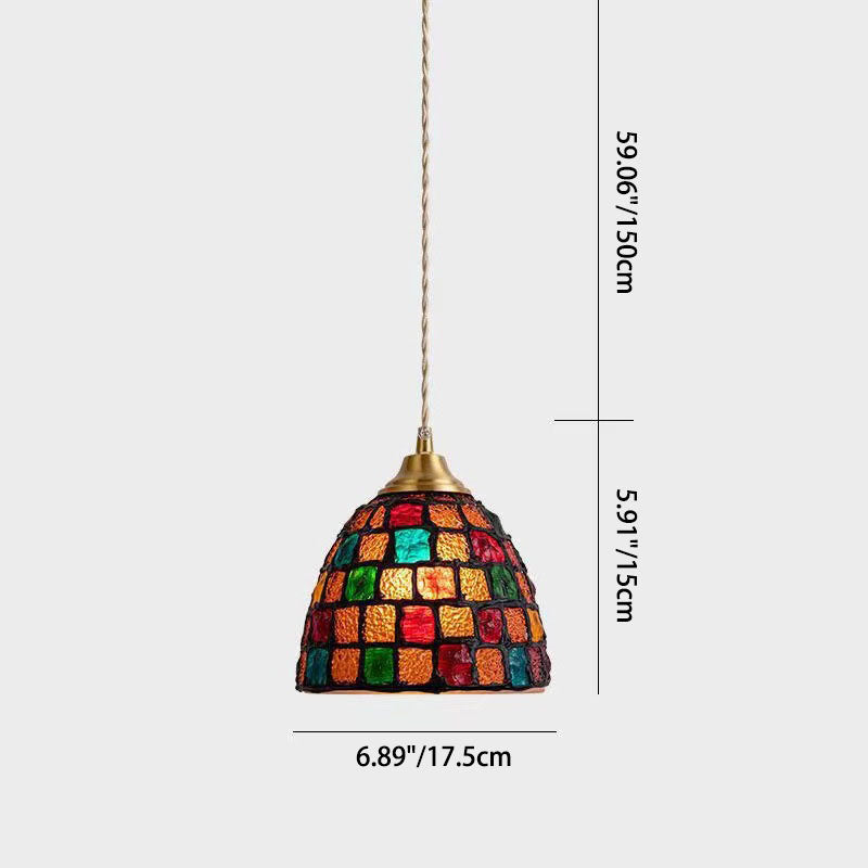 Traditional Tiffany Shell Decor Stained Glass Semicircle 1-light Pendant Light for Bedroom BulbSquare