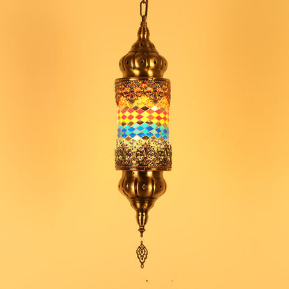 Vintage Southeast Asian Style Iron Glass 1-Light Pendant Light