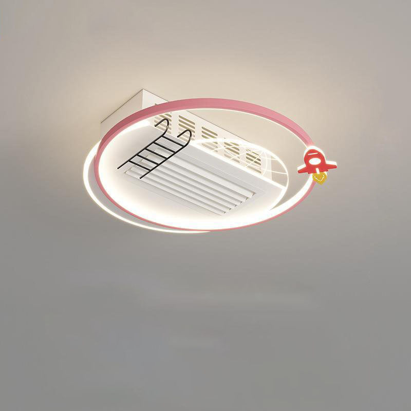 Lumendat Contemporary Creative Acrylic Astronaut Moon LED Kids Flush Mount Ceiling Invisible Bladeless Fan Light For Bedroom Lumendat