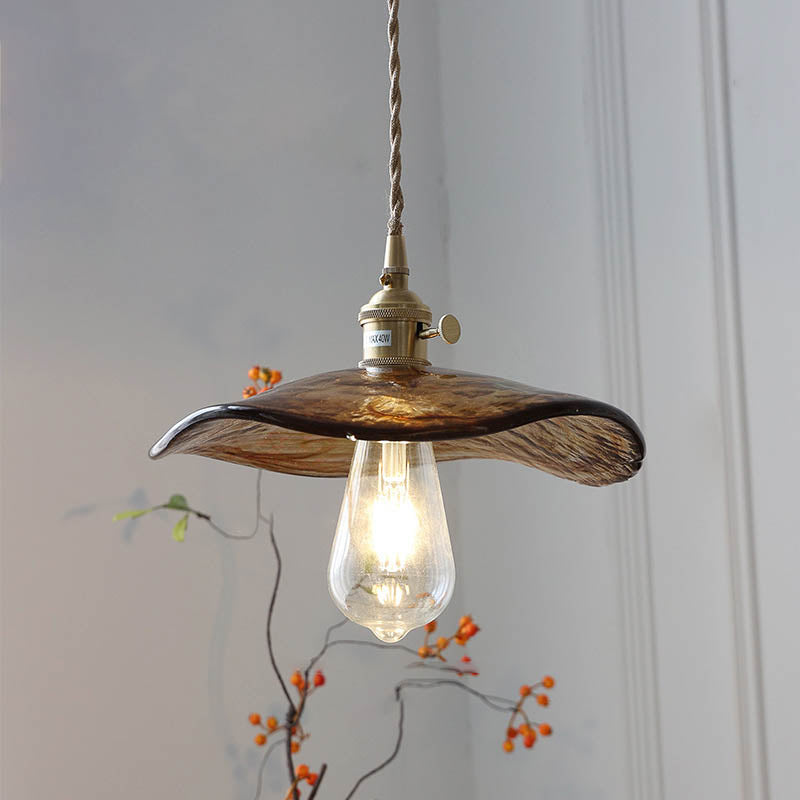 Modern Eclectic Amber Brass Glass Geometric Jar 1-light Pendant Light for Living Room BulbSquare