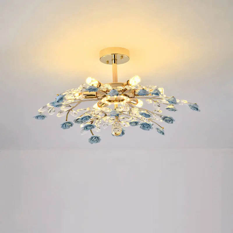 Modern Luxury Rose Iron Ceramic Crystal 6/7/8 Light Chandelier Lumendat