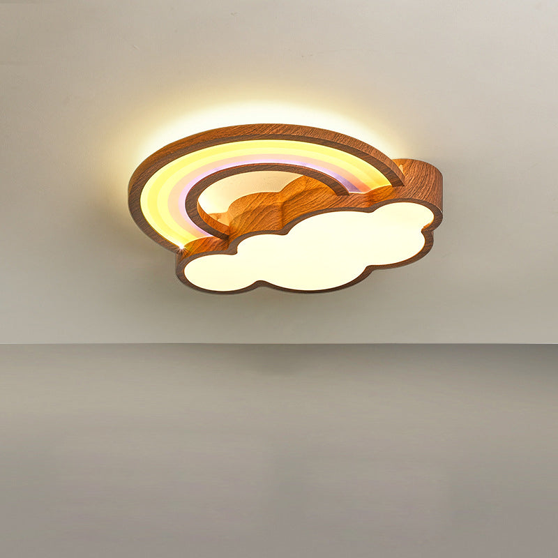 Lumendat Contemporary Creative Woodgrain Cartoon Animal Bee Aircraft Acrylic LED Kids Flush Mount Ceiling Light For Living Room Lumendat
