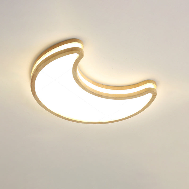 Lumendat Contemporary Nordic Kids Rubber Wood Glass Star Cloud Moon LED Flush Mount Ceiling Light For Bedroom Lumendat