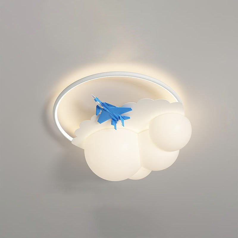 Lumendat Modern Kids Cloudy Airplane Iron Resin Rotomolded LED Flush Mount Ceiling Light Lumendat