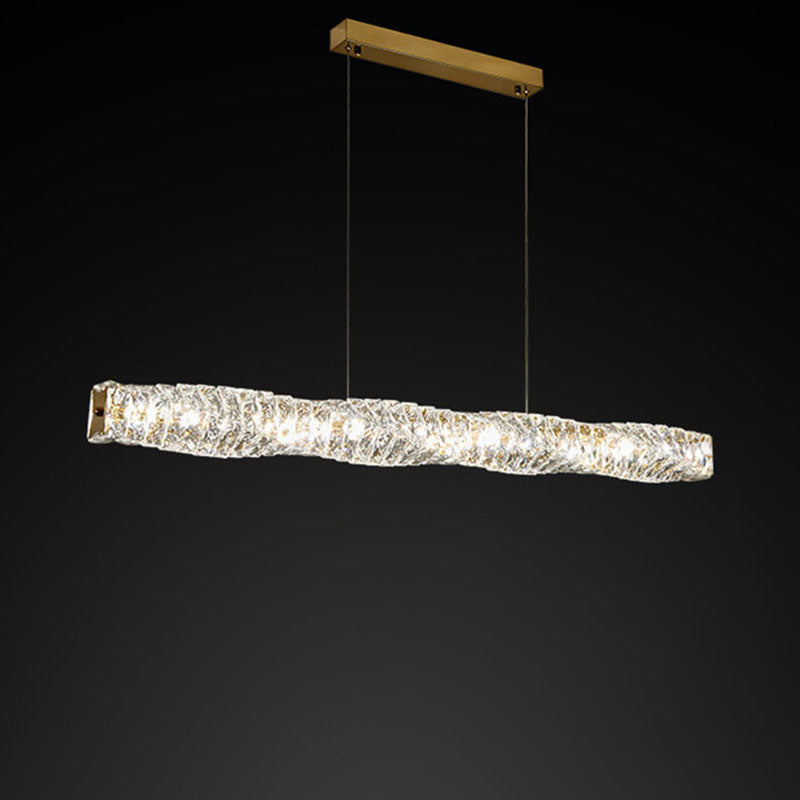Modern Simplicity Stainless Steel Crystal Strip LED Island Light Pendant Light for Dining Room