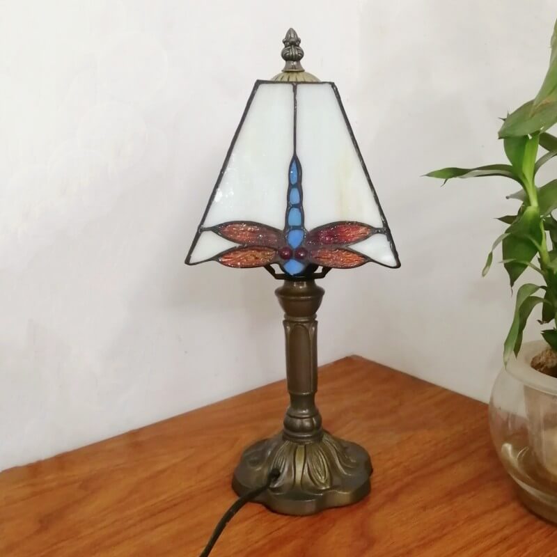 European Vintage Tiffany Square Stained Glass Iron 1-Light Table Lamp Lumendat
