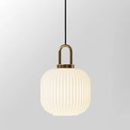 Contemporary Nordic Round Oval Pumpkin Stainless Steel Striped Glass 1-light Pendant Light for Living Room BulbSquare