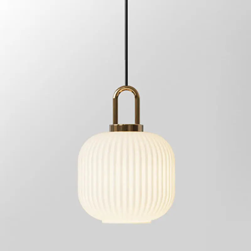 Contemporary Nordic Round Oval Pumpkin Stainless Steel Striped Glass 1-light Pendant Light for Living Room BulbSquare