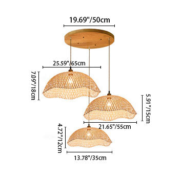 Modern Minimalist Weaving Bamboo Lanterns 3-lights Chandelier BulbSquare