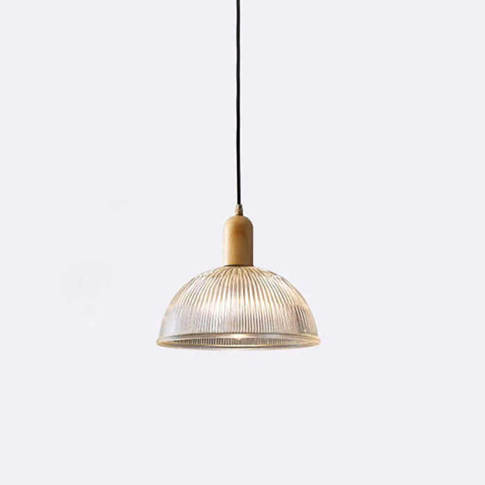 Traditional Vintage Round Bowl Solid Wood Dome Glass 1-light Pendant Light for Living Room