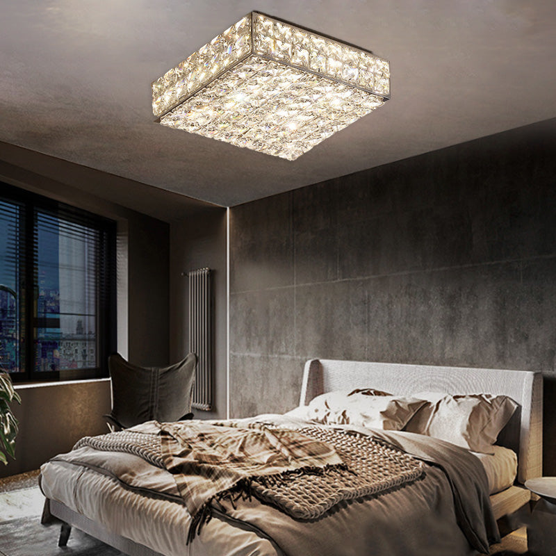 Modern Luxury Stainless Steel Crystal Round Square Rectangular LED Flush Mount Ceiling Light For Living Room Lumendat