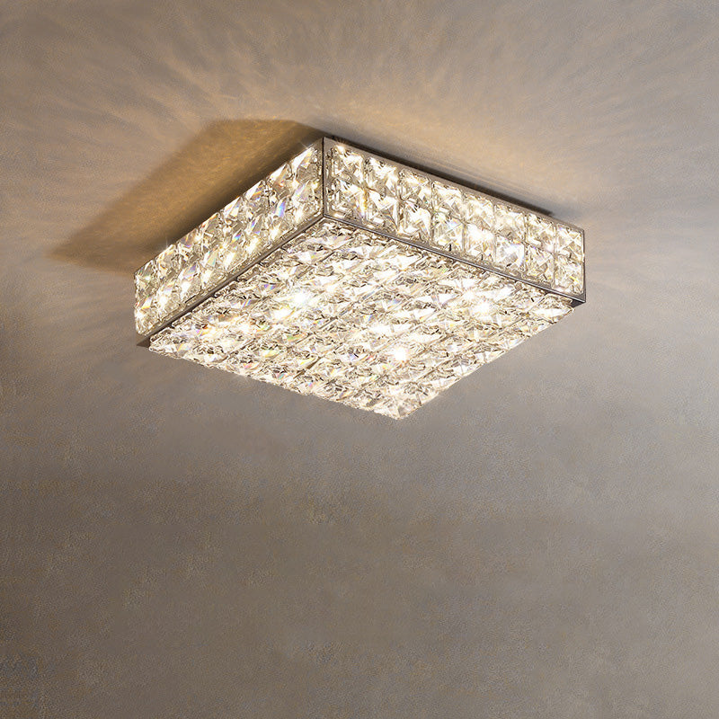 Modern Luxury Stainless Steel Crystal Round Square Rectangular LED Flush Mount Ceiling Light For Living Room Lumendat