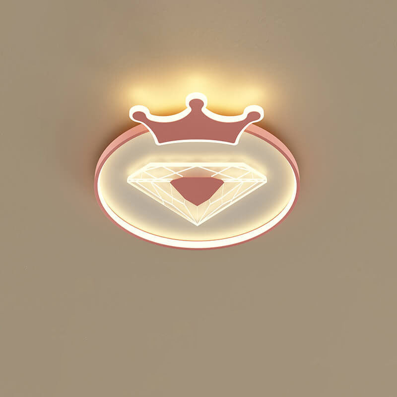 Lumendat Creative Simplicity Round Crown Diamond Acrylic Shade LED Kids Flush Mount Ceiling Light Lumendat