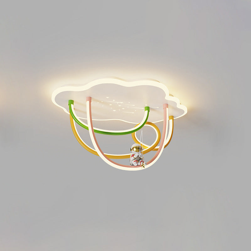 Lumendat Contemporary Creative Cartoon Astronaut Cloud Iron Aluminum Rainbow Curve LED Kids Flush Mount Ceiling Light For Bedroom Lumendat