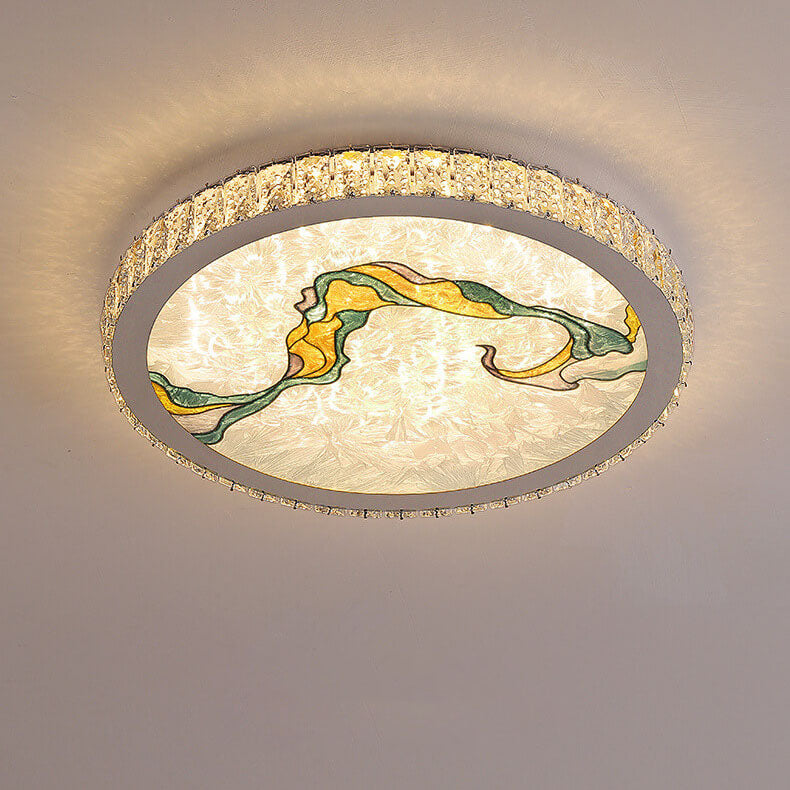 Modern Luxury Enamel Crystal Round LED Flush Mount Ceiling Light Lumendat