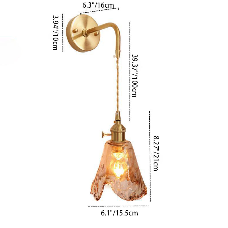 Modern Minimalist Eclectic Amber Glass Brass Iron Geometric 1-Light Wall Sconce Lamp For Living Room Lumendat