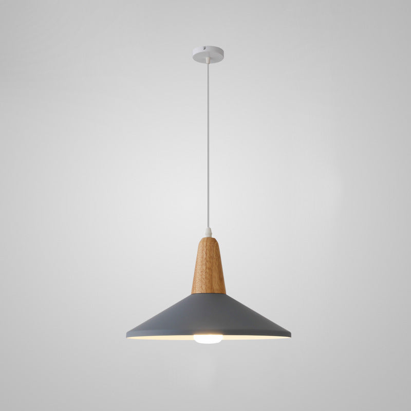 Nordic Minimalist Macaron Solid Color Aluminum Wood 1-light Pendant Light BulbSquare
