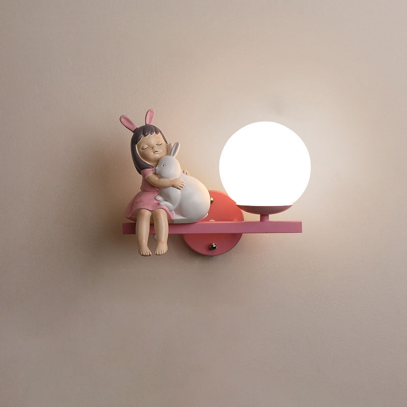 Contemporary Creative Kids Girls Unicorn Orb Resin Iron Glass 1-Light Wall Sconce Lamp For Bedroom Lumendat
