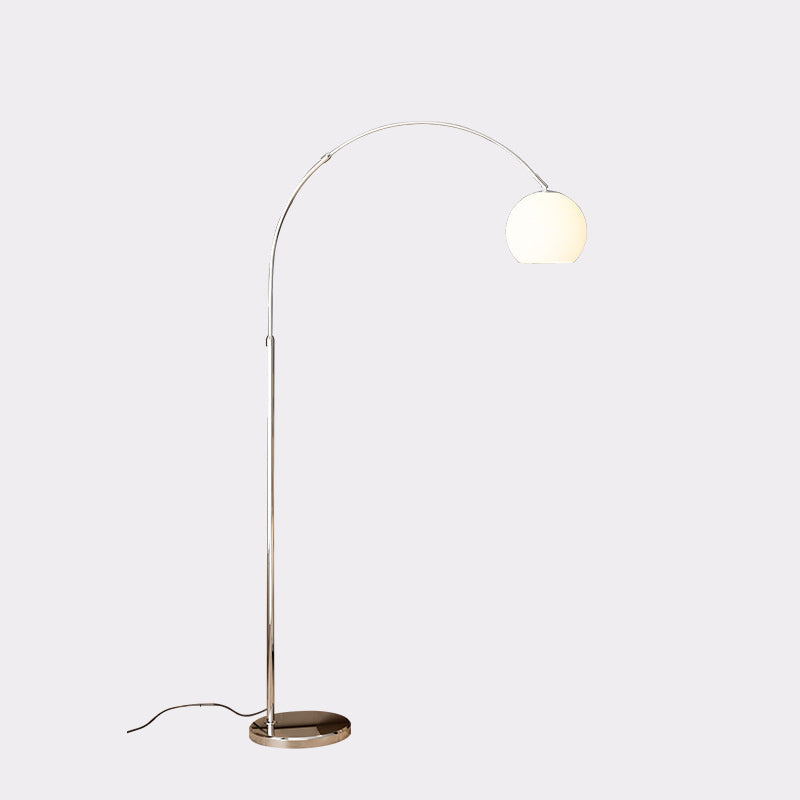 Contemporary Scandinavian Glass Round Shade Fishing Rod Iron 1-Light Standing Floor Lamp For Living Room Lumendat