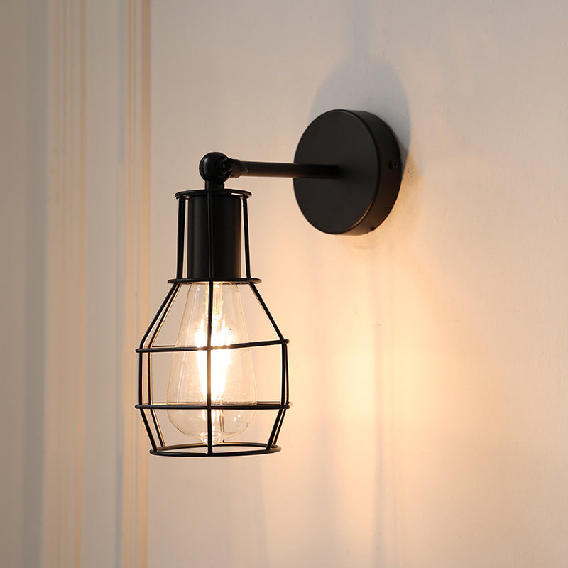 Traditional Vintage Cage Iron 1-Light Wall Sconce Lamp For Living Room Lumendat