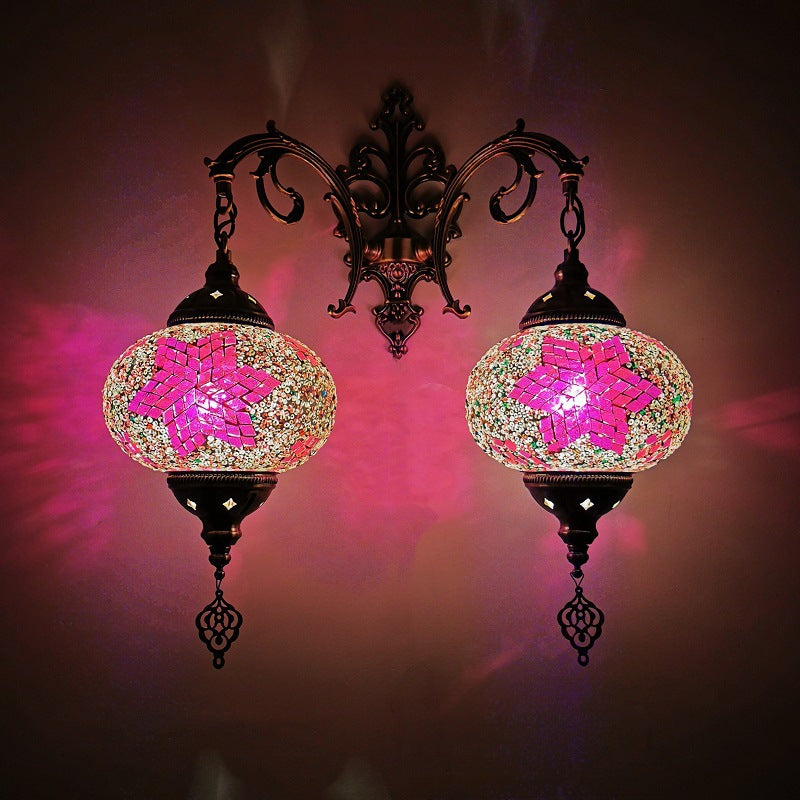 Tiffany Decorative Lantern Hardware Stained Glass 2-Light Wall Sconce Lamp Lumendat