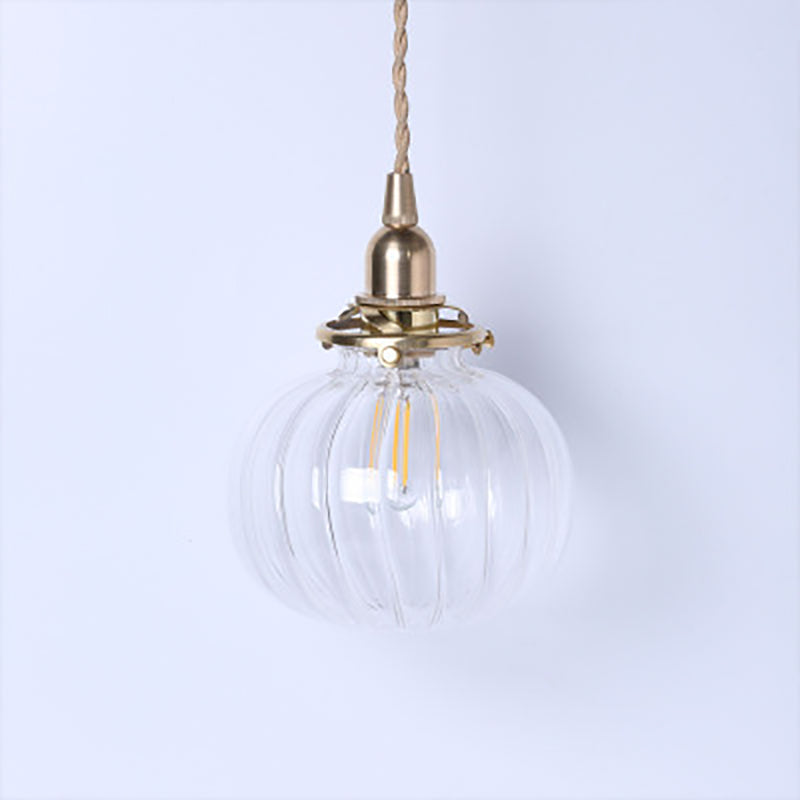 Traditional Japanese Brass Glass Pumpkin Shade 1-light Pendant Light for Living Room