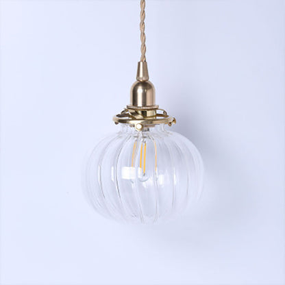 Traditional Japanese Brass Glass Pumpkin Shade 1-light Pendant Light for Living Room