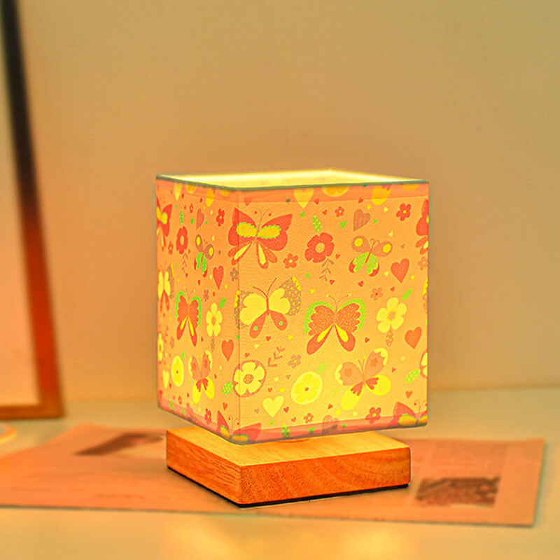 Lumendat Contemporary Creative Kids Rectangular Solid Wood Fabric LED Table Lamp For Bedroom Lumendat