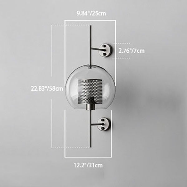 Contemporary Industrial Iron Finish Frame Spherical Glass Shade 1-Light Wall Sconce Lamp For Bedroom Lumendat