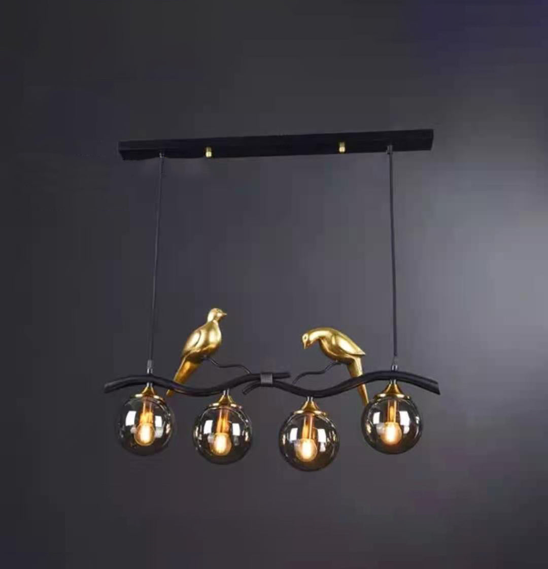 Contemporary Creative Resin Bird Glass Ball Shade 4-light Island Light Chandelier for Living Room