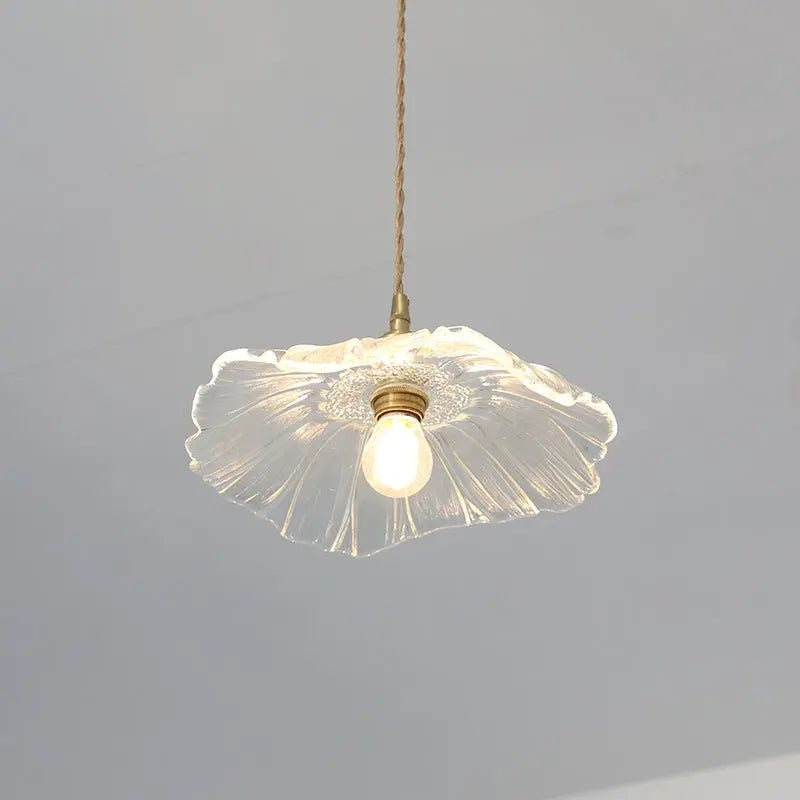 Modern Art Deco Sunflower Copper Glass 1-light Pendant Light for Living Room Lumendat