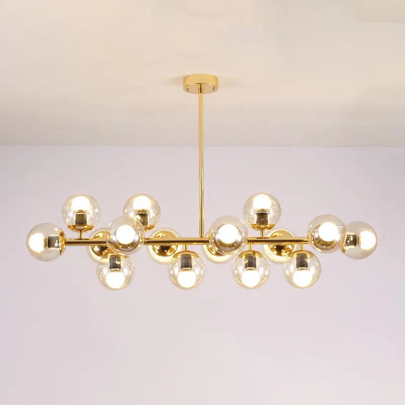 Contemporary Scandinavian Long Round Globe Iron Glass 16-light Island Light Chandelier for Dining Room Lumendat