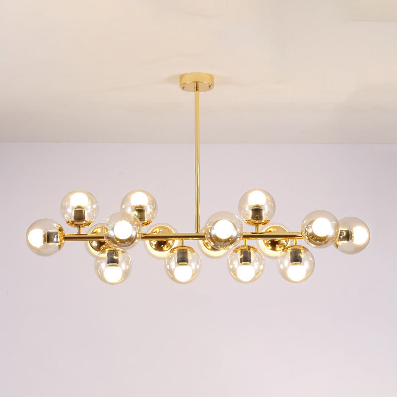 Contemporary Scandinavian Long Round Globe Iron Glass 16-light Island Light Chandelier for Dining Room