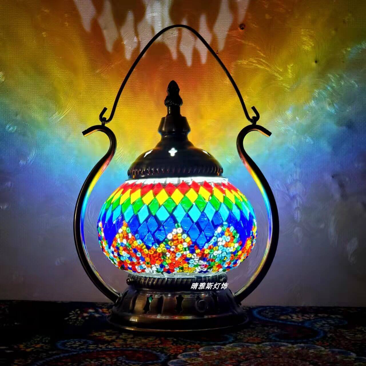Moroccan Stained Glass Round Pot USB Rechargeable LED Portable Table Lamp Lumendat
