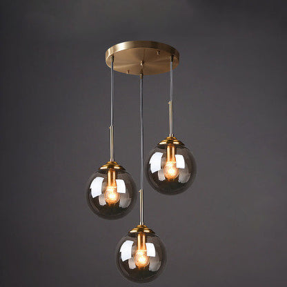 Contemporary Nordic Copper Spherical Glass Shade 1/3/5-light Island Light Chandelier for Dining Room