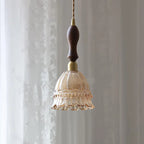 Traditional French Pastoral Walnut Jellyfish Glass Shade 1-light Pendant Light for Living Room Lumendat