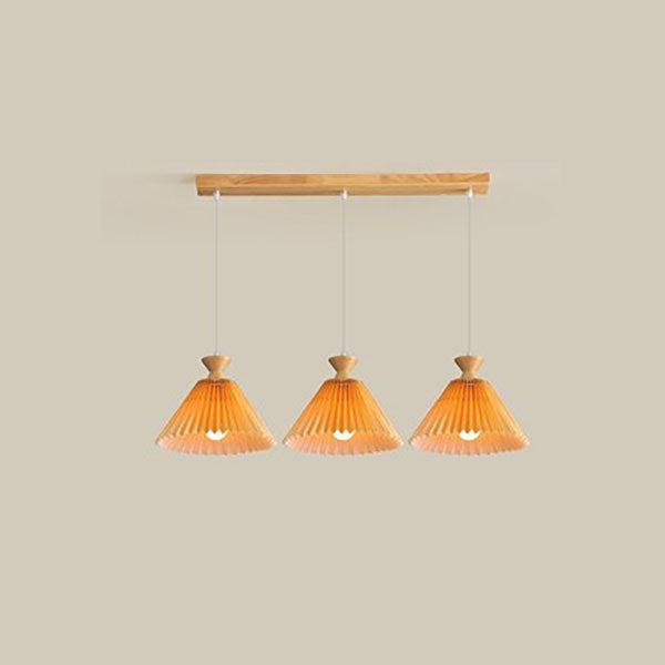 Nordic Wooden Pleated Cone 1/3 Light Island Light Chandelier BulbSquare