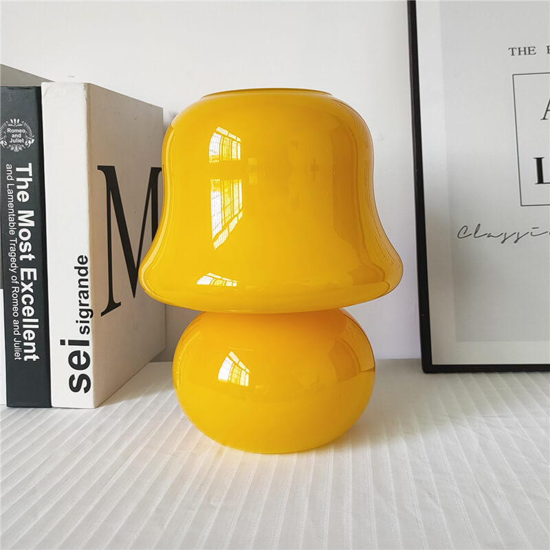 French Cream Handmade Glass Mushroom 1-Light Table Lamp Lumendat