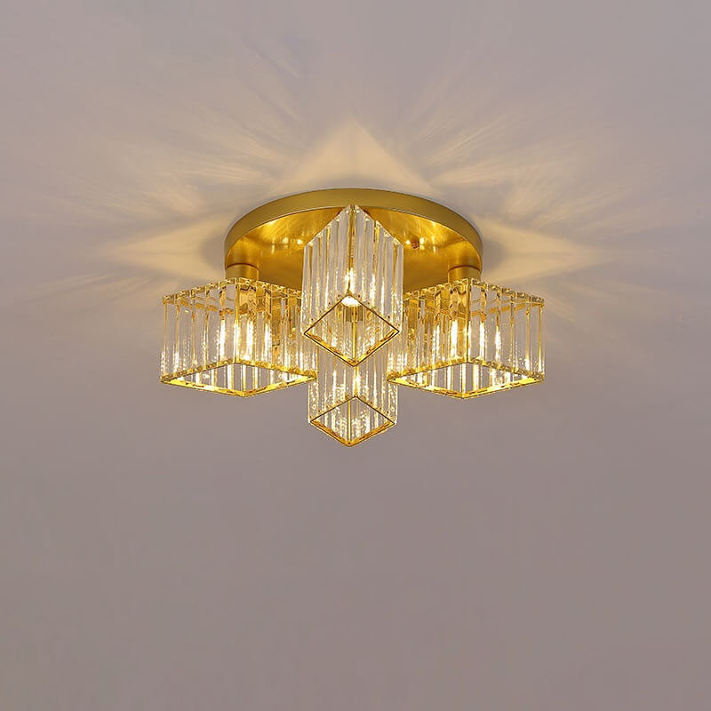 Modern Luxury Diamond Shaped Iron Crystal 3/4/5/6 Light Semi-Flush Mount Ceiling Light Lumendat