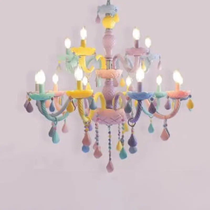 Modern Children's Princess Macaroon Candelabra Crystal Glass 5/6/8/10/12/15 Light Chandelier Lumendat