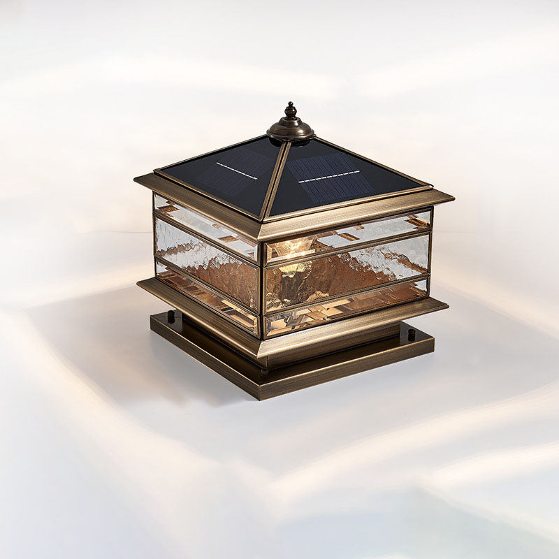 European Outdoor Brass Glass Square 1/2 Light Waterproof Pillar Landscape Light Lumendat