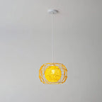 Modern Minimalist Weaving Hemp Ball Iron Drum 1-light Pendant Light for Living Room BulbSquare