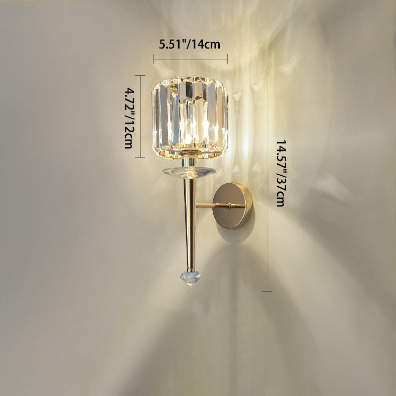 Modern Luxury Metal Iron Stainless Steel Crystal Ball Cylinder 1-Light Wall Sconce Lamp For Bedside Lumendat