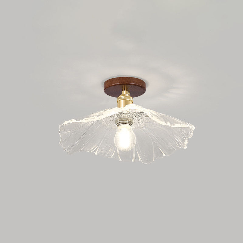 Modern Chinese Glass Iron Lotus Leaf 1-light Semi-flush Mount Ceiling Light for Living Room