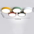 Contemporary Scandinavian Macaron Iron Geometric Round Shade Wood Splicing LED Flush Mount Ceiling Light for Bedroom