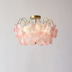 Traditional French Iron Glass Round Flower 5/6 Light Semi-flush Mount Ceiling Light for Living Room